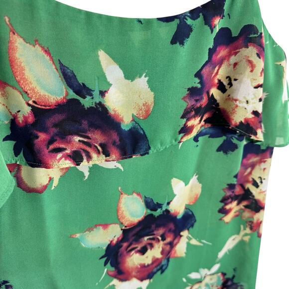 CAbi Green Floral Bloom 3264 Lightweight Adjustable Strap Ruffled Tank Blouse M - Picture 3 of 6